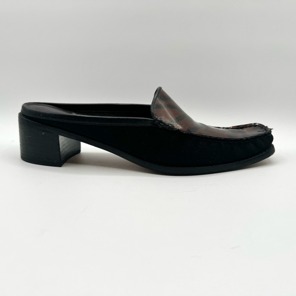STUART WEITZMAN VINTAGE BLACK BROWN SHOE ANIMAL PRINTS SLIP ON SHOE BLOCK HEELS - Picture 11 of 16